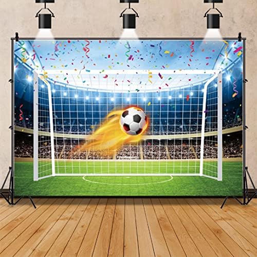 רקע כדורגל של רנייס 7x5ft לצילום להבה אדומה כדורגל דשא ירוק צבעוני אצטדיון אצטדיון אצטדיון הוגש אורות