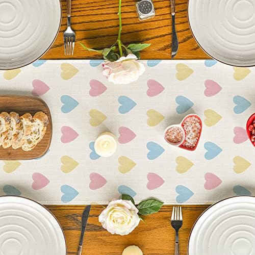 מצב ארטואידי כחול צהוב ורוד אהבה לב רץ שולחן יום האם, קישוט שולחן אוכל מטבח עונתי למסיבה ביתית