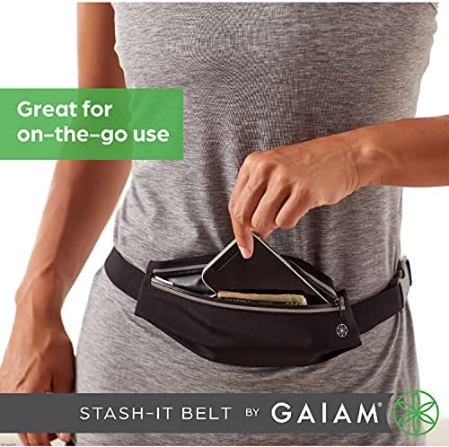 GAIAM STASH-IT-BELT חבילה ריצה אביזרי אחסון שקית חגורה לנשים ולגברים-חגורה מתכווננת עם בד חותם לחות-חגורת
