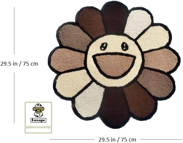 שטיח טאקאשי מוראקמי מאת לוקספה - בעבודת יד ופרימיום - 30 אינץ ' - שטיח פנים סמיילי חמניות -