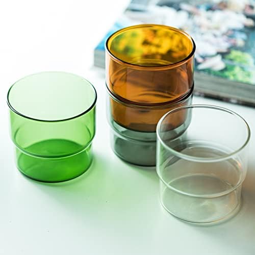 סט כלי זכוכית וינטג ' של 4, כוסות זכוכית שתייה צבעוניות הניתנות לגיבוב, כוס זכוכית פרימיום למשקאות חמים וקרים,