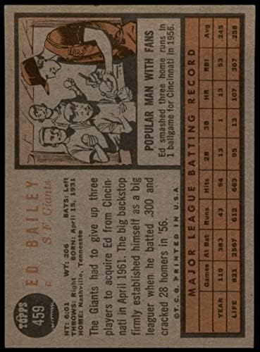 1962 Topps 459 אד ביילי סן פרנסיסקו ענקים VG Giants