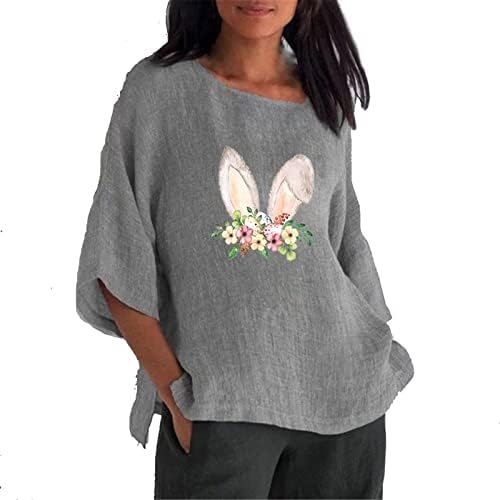 חולצת טי פסחא שמח ארנב ארנב חמוד טיז מזדמן גרפי עליון 3/4 שרוול חולצות פשתן חולצות סוודר נוח רך