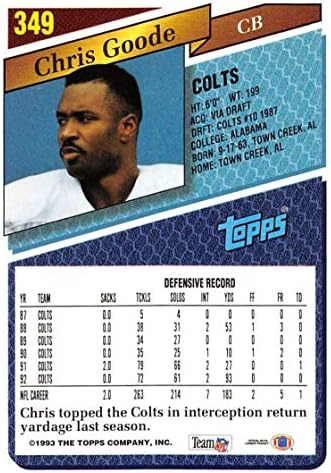 1993 Topps כדורגל זהב 349 כריס גוד אינדיאנפוליס קולטס כרטיס מסחר רשמי ב- NFL במקביל מחברת Topps