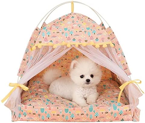 N/A כלב חיות מחמד בית אוהל הדפסת פרחים סגורה מיטת אוהל מקורה מתקפל מקפלת ניידת קיטי מיטה מלונה עבור