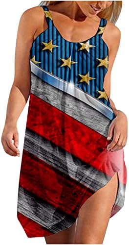 נשים שמלות עבור 4 יולי אמריקאי דגל חולצות שמלת קיץ מזדמן טיוח שמלות עצמאות יום מיני שמלה