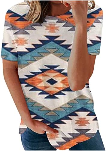 צמרות קיץ נשים הדפסה גרפית גיאומטרית חולצות שרוול קצר בלוק בלוק טוניקה חולצות מזדמנים עגול צוואר רופף