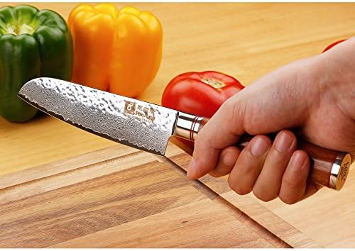 Sunlong Santoku 5 אינץ 'סכינים של שף יפני פטיש דמשק