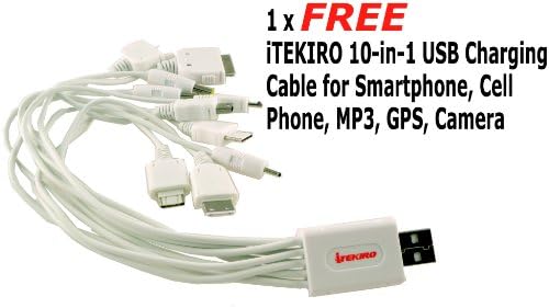 ערכת מטען סוללות רכב של ITekiro AC DC עבור Pentax Optio L50 + Itekiro 10 in-1 USB כבל טעינה