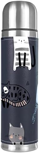 Lilibeely 17 גרם ואקום מבודד נירוסטה בקבוק מים ספורט קפה ספל ספל בקבוק עור אמיתי עטוף BPA בחינם, חתולים