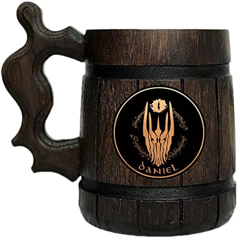 עין של ספל מעץ של סאורון. לורד טבעות מתנה. ספל בירה מותאם אישית. מכלית עץ. טנקארד בירה בעבודת יד סטיין. מתנה
