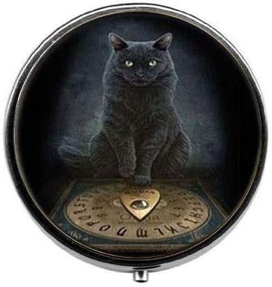סטימפאנק שחור חתול גלולת תיבה, סוכריות תיבת בציר קסם תכשיטי זכוכית תכשיטי תמונה