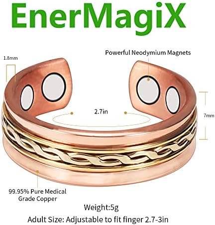 צמיד נחושת של Enermagix לנשים, צמיד טבעת נחושת וצמיד נחושת צמיד צמה טהור מתכוונן עם מגנטים,
