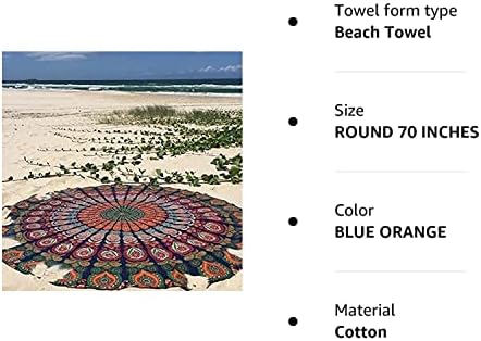 Raajsee כחול כתום מנדלה עגול חוף שטיח חוף היפי/בוהו מנדלה שמיכת חוף סיבוב/כותנה הודית זורקת בד שולחן