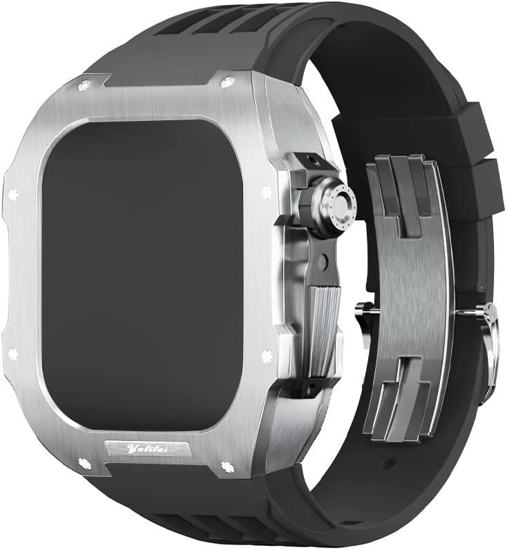 להקת שעון יוקרה של Hepup ， עבור Apple Watch 8/7/6/5/4/סדרה מארז מטאל+להקת שעון Fluororubber יוקרה עבור