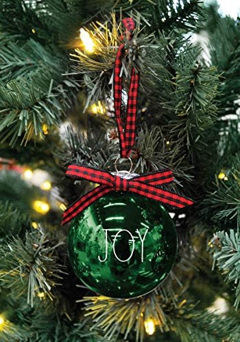 RAE DUNN קישוטים לחג המולד - סט של 6 כדורי זכוכית - אדום, ירוק, ברור - שלום, אהבה, שמחה, תקווה,