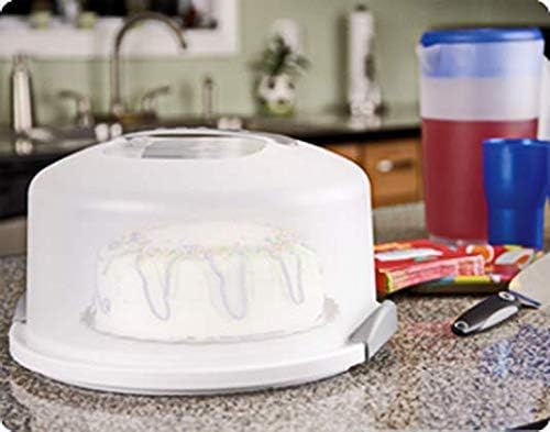 ג ' ואי ' ז גדול במיוחד עוגת מנשא / אחסון מיכל עם שרת מחזיק עד 12 אינץ 3-שכבה עוגת, לבן אפור שקוף כיפת-משלוחים