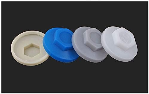 בורג 100 יחידות כחול/לבן / אפור פלסטיק קירוי טק טק כובעי בורג מכסה מתאים 5.2 ממ משושה חיצוני משושה עצמי קידוח בורג