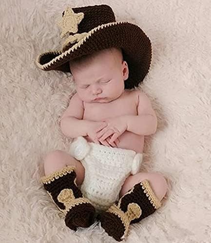 יילוד תינוק צילום אבזרי ילד ילדה תמונה לירות סרוגה סרוג קאובוי כובע חיתול תלבושות