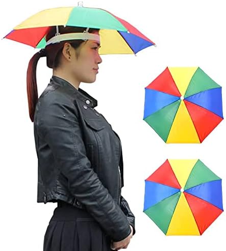 כובע מטריית Qiwygpyq 2 חבילה עם רצועת ראש, כובע מטרייה חיצוני קשת מטריית דיג כובע מטריית גשם
