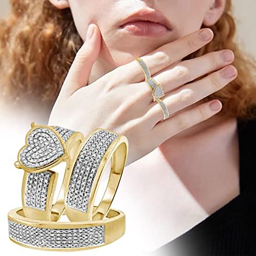 2023 נשים חדשות נוצצות יהלום מלא יהלום כפול סט טבעת טבעת הבטחה סט טבעת זירקוניה טבעת טבעת טבעת שני חתיכות