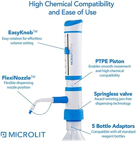 Microlit - מתקן Scitus Bottletop, ציוד מעבדה לניתוק בבטחה ומדויק של כימיקלים מחקריים, שמנים, ממיסים וריגנטים מבקבוקי