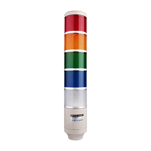 MT8B5AL-RYGBC, אור מגדל ערימה, 85 ממ אדום/צהוב/ירוק/כחול/צבע צלול 5 ערימה, יציבה, גוף עגול בביס, 25 אינץ