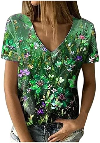 חולצות טרקלין לבנות נוער בקיץ סתיו שרוול קצר V צוואר הדפס פרחים חולצות טשירט נשים 2023 בגדים