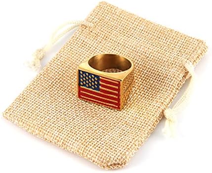 זהב / כסף נירוסטה טבעת לגברים פטריוטית אמריקאי דגל לאומי סמל תכשיטי עם אריזת מתנה גודל 8-13