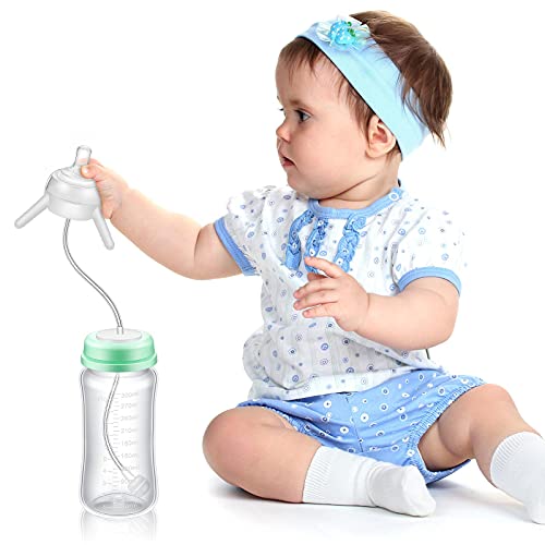 10 אונקיה עצמי האכלת תינוק בקבוק עם ארוך צינור קש חמוד דליפת הוכחה תינוק מזין בקבוק חיקוי חלב גמילת תינוק אספקת