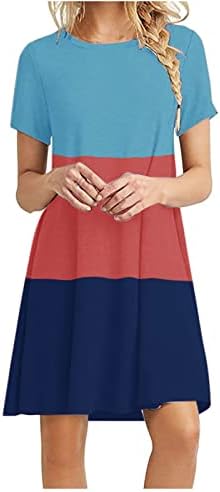נשים קיץ שמלה קצר שרוול מזדמן משמרת שמלה לנשים 2023 זורם נדנדה טוניקת צבע בלוק חולצת טי שמלות