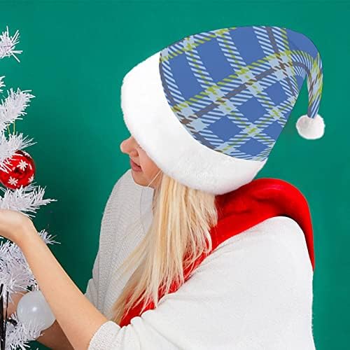 כחול טארטן באפלו משובץ חג המולד כובע סנטה כובע מצחיק חג המולד כובעי חג מסיבת כובעי עבור נשים / גברים