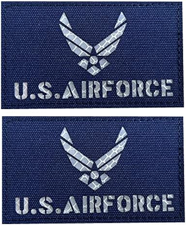 2 חבילה כחולה רפלקטיבית ארהב כנפיים כנפיים דגל בגדים כובע טלאי טלאי צוות צבאי עם טלאי אטב וו וולאה