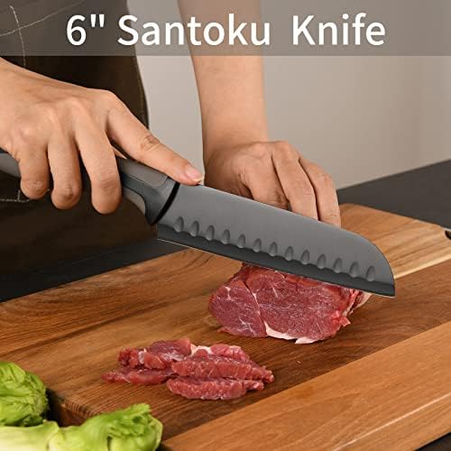 קוקוט מטבח סכין, 3-יחידות סכין סט עם רב תכליתי מטבח מספריים, סנטוקו סכין, קילוף סכין, שחור סכין סט עבור שף