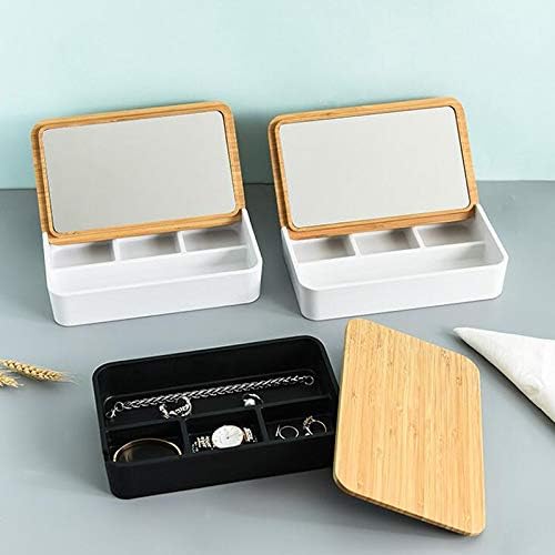XJJZS אחסון קוסמטי קופסא איפור מראה תכשיטים תכשיטים תיבת אחסון קופסת במבוק תא כיסוי קוסמטיקה איפור