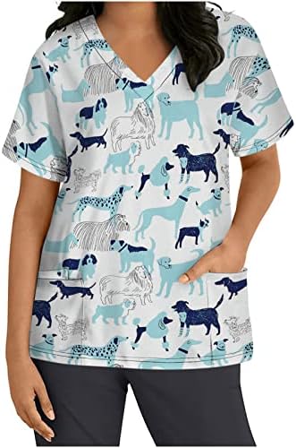 נערות פרחוני גרפי חולצות עמוק צוואר ספנדקס חולצות קצר שרוול עבודה לשפשף אחיד חמוד בעלי החיים חולצות