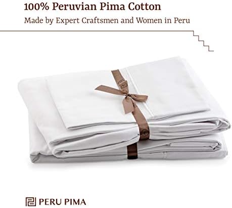 פרו פימה - 600 ספירת חוטים סאטן - כותנה פרואנית פימה - סט מיטות קינג קליפורניה, לבן, לבן