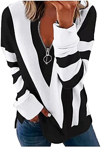 ארוך שרוול חולצות לנשים, טרנדי 2023 מזדמן טלאים מודפס רוכסן עם צווארון רופף חולצה בסוודרים טי חולצה
