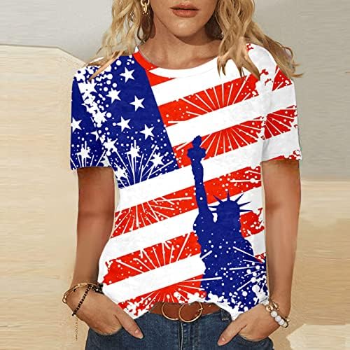 4 ביולי חולצות טריקו לנשים חולצות טוניקה עם שרוול קצר חולצות דגל אמריקאי כוכבים פסים חולצות טי