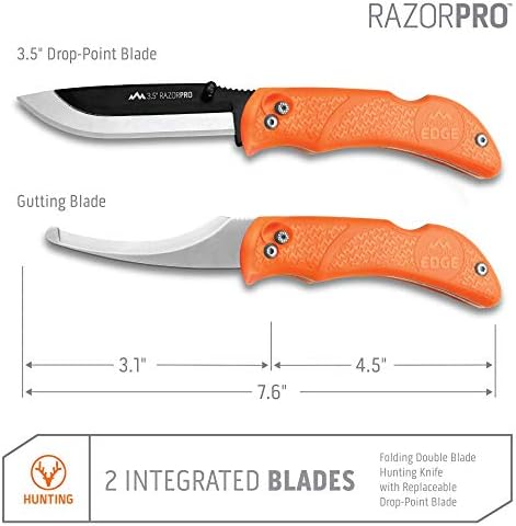 קצה חיצוני Razorpro סכין ציד מתקפל סכין ציד - סכין רוטב שדה כתום של להבה כוללת סכין גילוח החלפת סכין חריף,