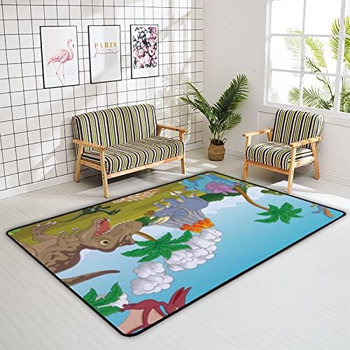 זוחל שטיח מקורה משחק מחצלת דינוזאור חמוד שמח לסלון חדר שינה חינוכי משתלת רצפה שטיחים שטיחים 80x58in