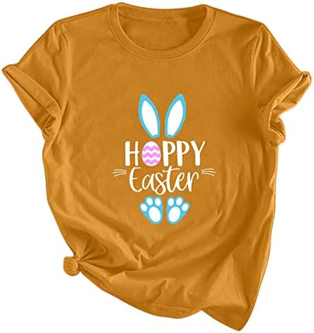 נשים מאושרות חג הפסחא שמח ארנב ארנב ארנב גרפי מכתב מצחיק מכתב מצחיק חולצות שרוול קצר