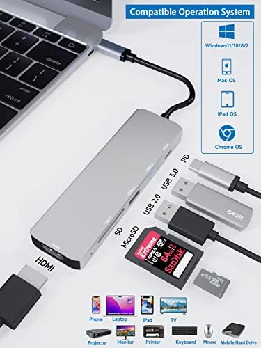 USB C Hub, SivxNem USB C למתאם HDMI, תחנת עגינה תואמת עבור MacBook Pro/MacBook Air/Samsung Galaxy S8/Surface Pro