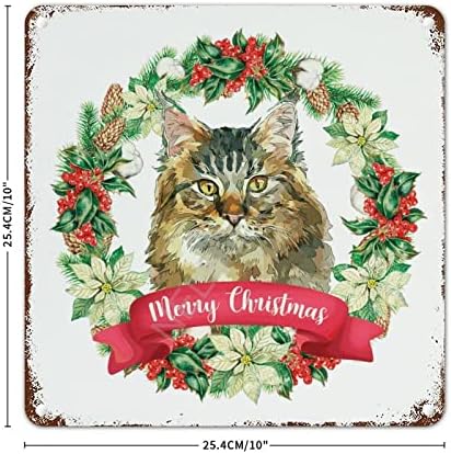 עיצוב קיר פח מתכת חג המולד חתול עץ בריור פירות ברי פרח זר שלט מתכת תפאורה ביתית לדלת הכניסה למטבח חדר מטבח פטיו