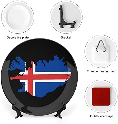 מפת דגל של איסלנד צלחות דקורטיביות צלחות קרמיקה עגולות עם עמדת תצוגה לעיצוב חתונה במשרד הביתי