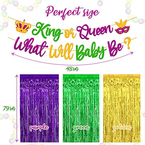 Mardi Gras מגדר לחשוף קישודים קינג או מלכה מה יהיה התינוק וילונות נייר כסף