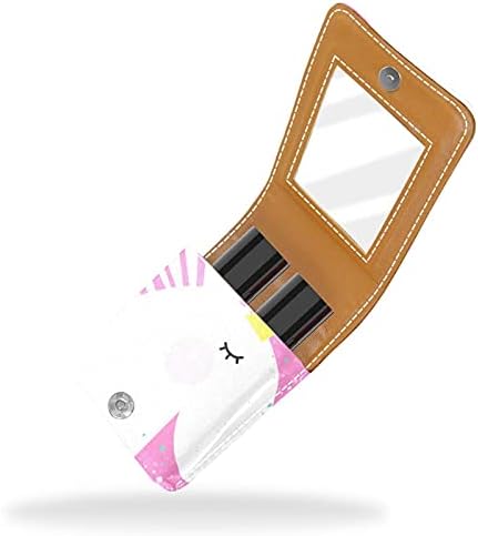 שפתון מקרה עם מראה ורוד חמוד קריקטורה חד קרן גלוס מחזיק נייד שפתון אחסון תיבת נסיעות איפור תיק מיני עור