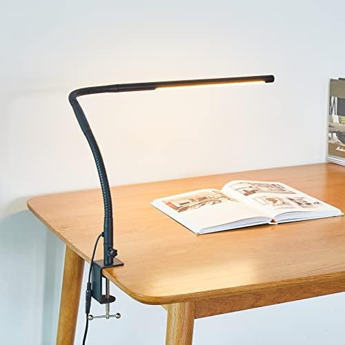 מנורת שולחן עם מהדק, זרוע נדנדה לטיפול בעין ניתן לעמעום עם 3 מצבי צבע בהירות ללא מדרגות, כוונן מנורת צוואר אווז