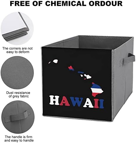 מפת דגל המדינה של הוואי פחי אחסון מתקפלים יסודות קוביות אחסון בדים קופסאות מארגנים עם ידיות