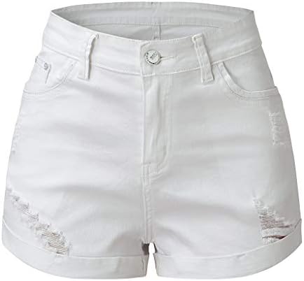 נשים שאקומיות מתפרקות ג'ינס ג'ין מכנסיים קצרים חוף קיץ מזדמן נוח נוח אמצע עלייה קרועה מכנסי ג'ינס במצוקה מכנסיים